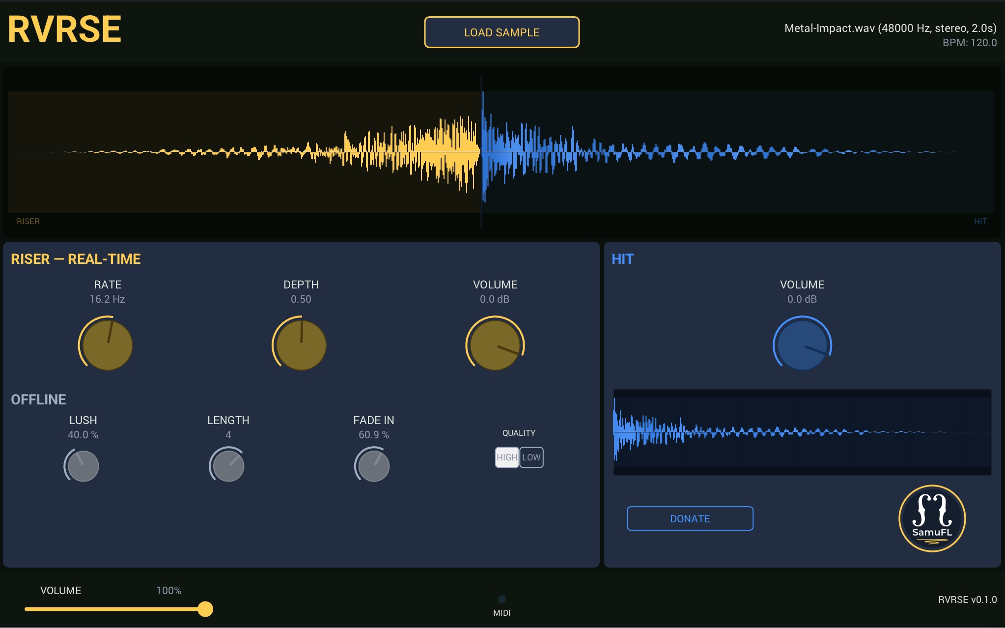 RVRSE plugin interface showing reverse reverb controls